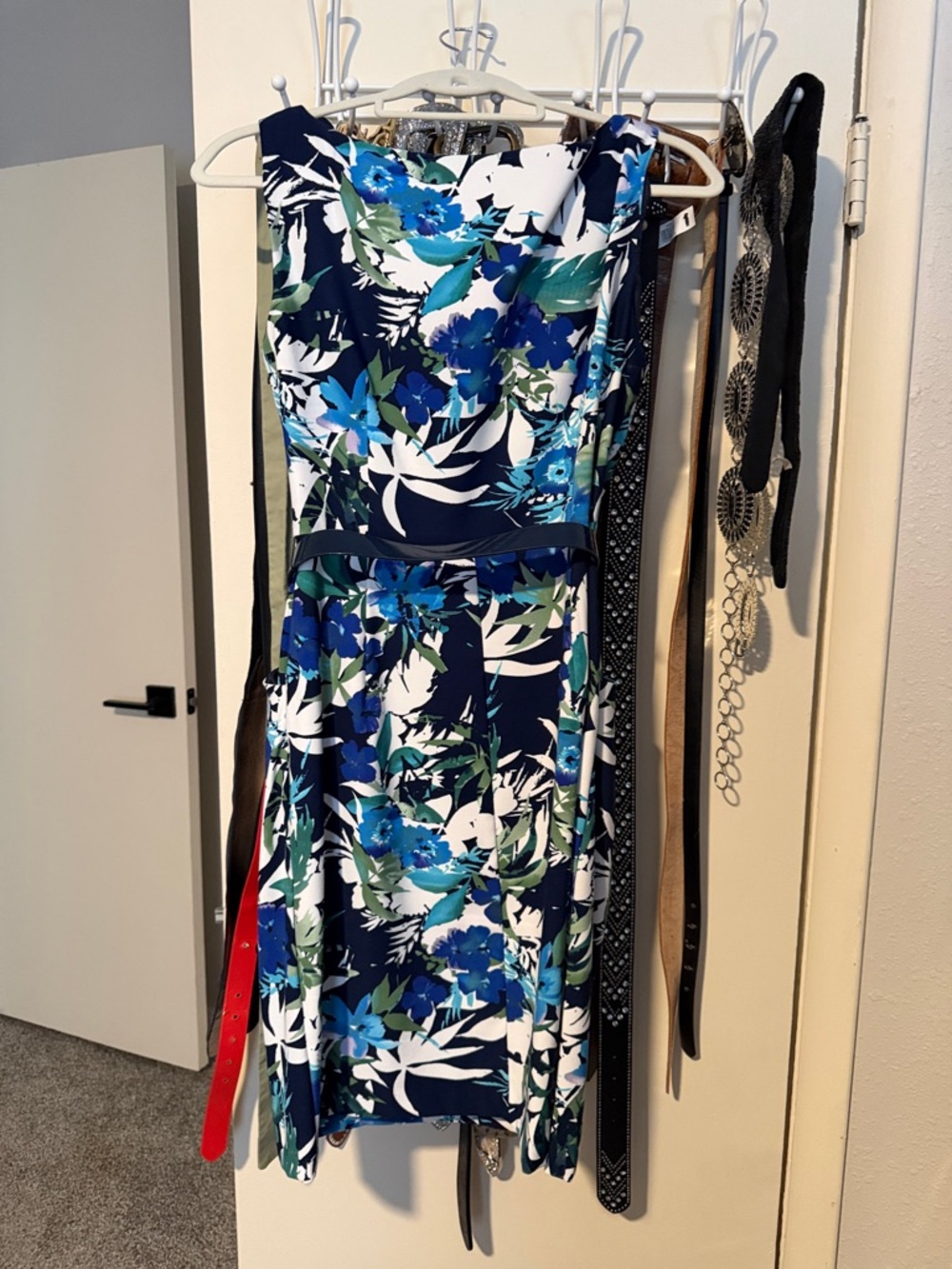 Dress Barn Navy, Blue & Green Floral Midi Dress - Picture 2 of 2